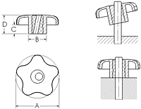 Quick Release Star Knob Line Drawing